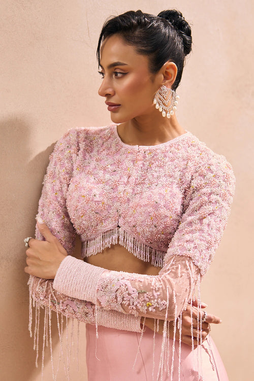 Becca Baby Pink Blouse With Fishcut Fluncy Skirt Set