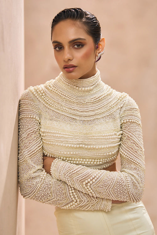 Allora Pearl Blouse With Skirt Set