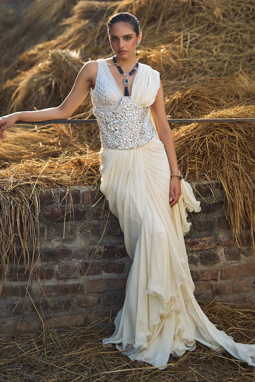 Agnes Ivory Ruffle Saree
