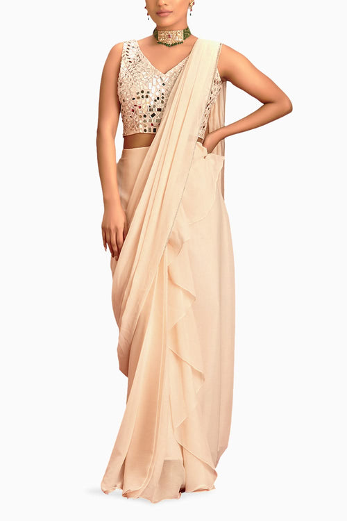 Noor Pastel Pink Pre Draped Saree