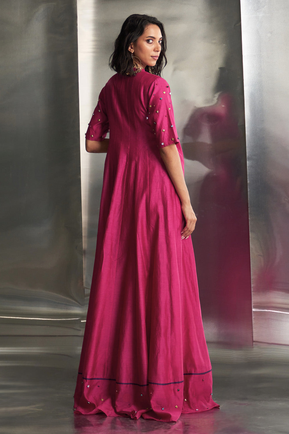 Pop Pink Tie-Up Anarkali With Jogger