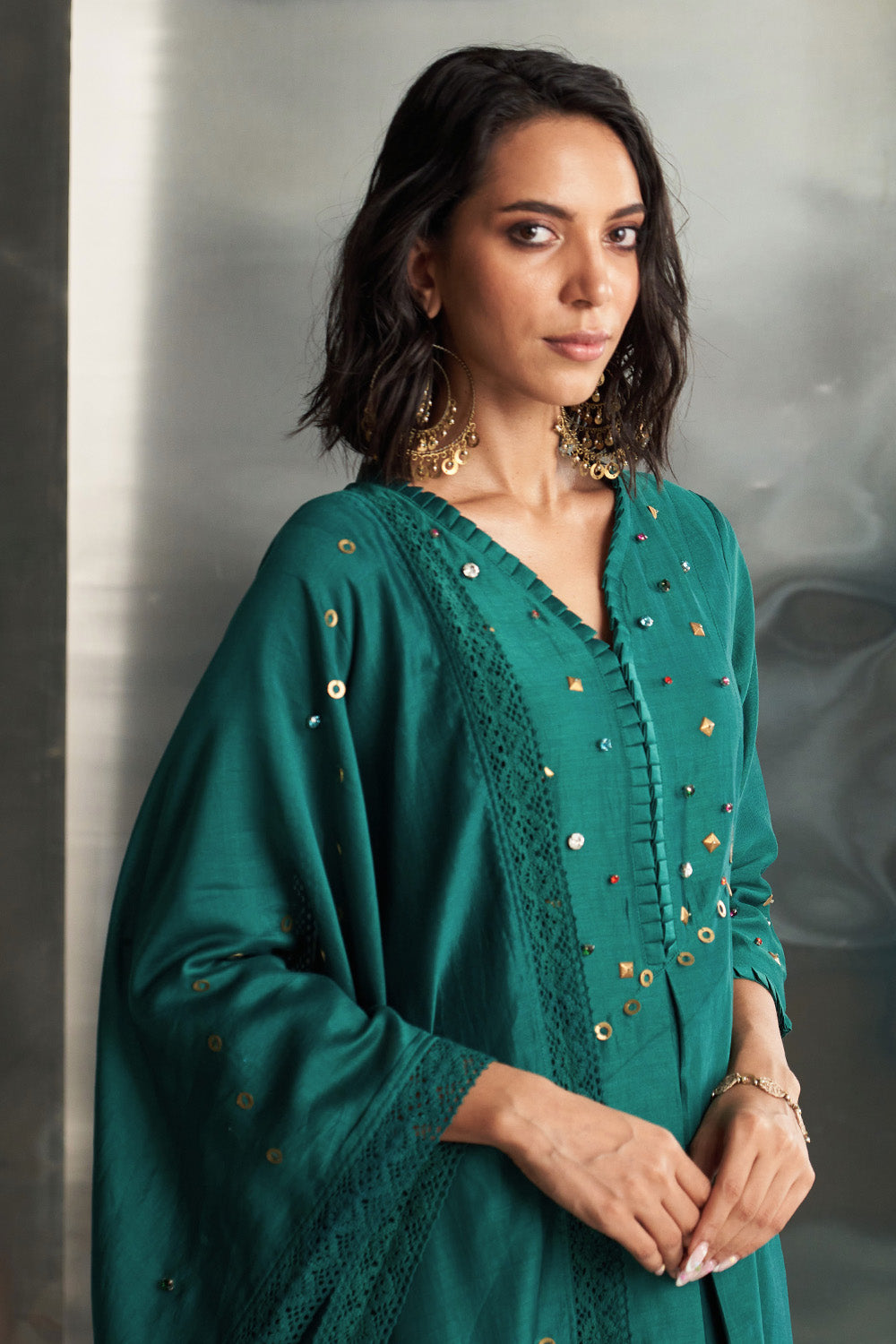 Emerald Green Chanderi Kurta Set