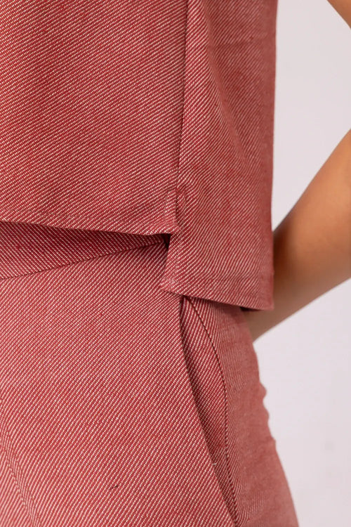 Kifli Red Handwoven Denim Top