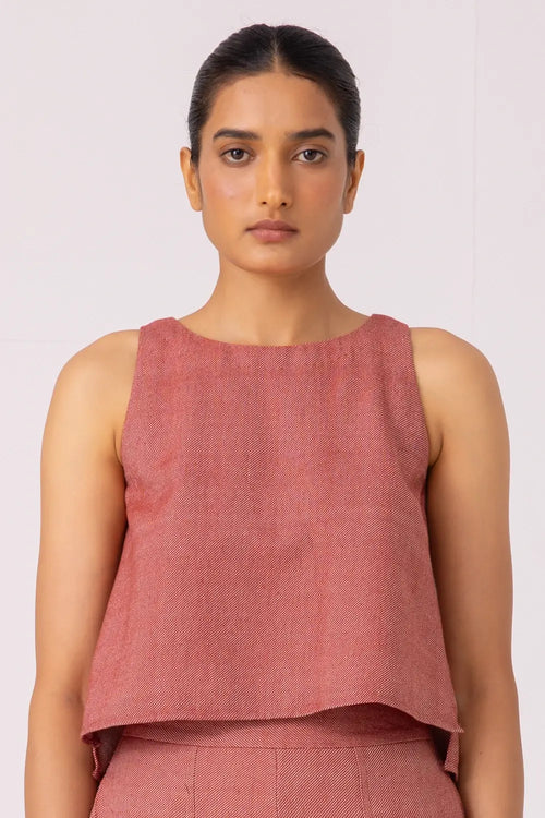 Kifli Red Handwoven Denim Top