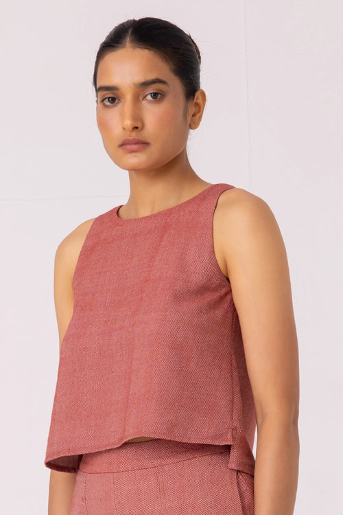 Kifli Red Handwoven Denim Top