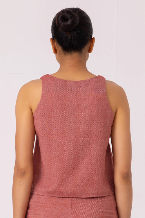 Kifli Red Handwoven Denim Top