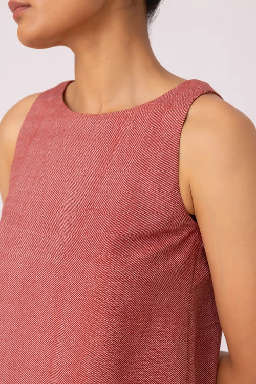 Kifli Red Handwoven Denim Top