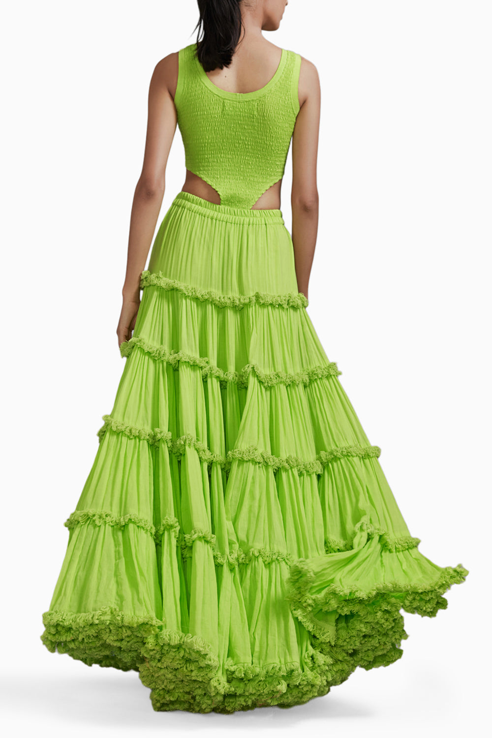 Neon Green Bodysuit-Lehenga-Jacket Set