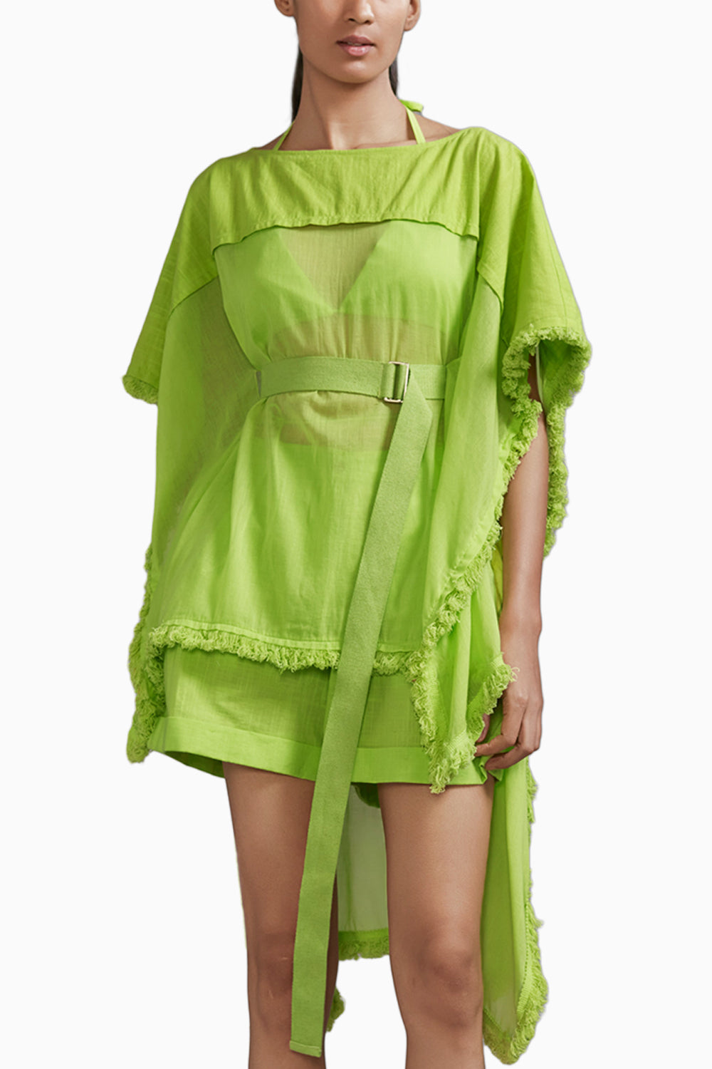 Neon Green Fringed Kaftan Co-Ords Set