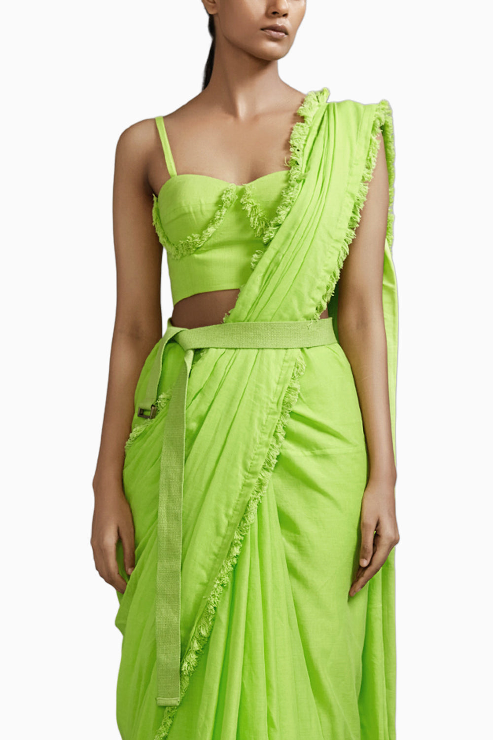 Neon Green Fringed Saree