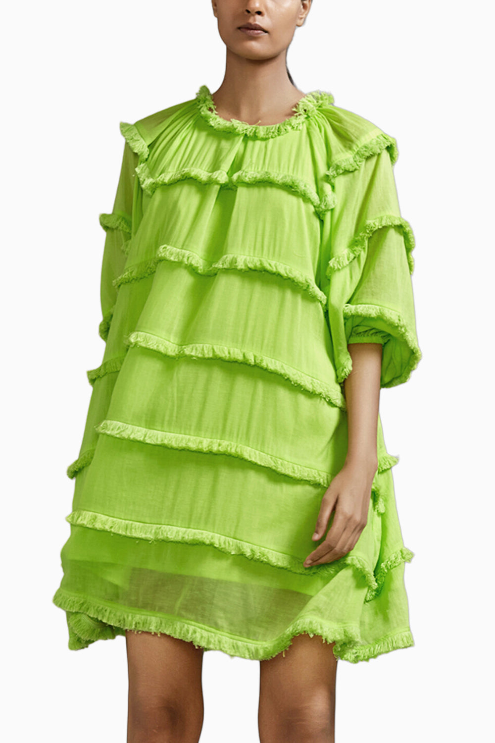 Neon Green Fringed Short Dress