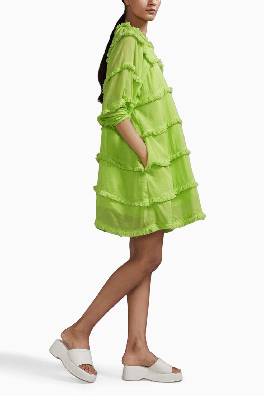 Neon Green Fringed Short Dress