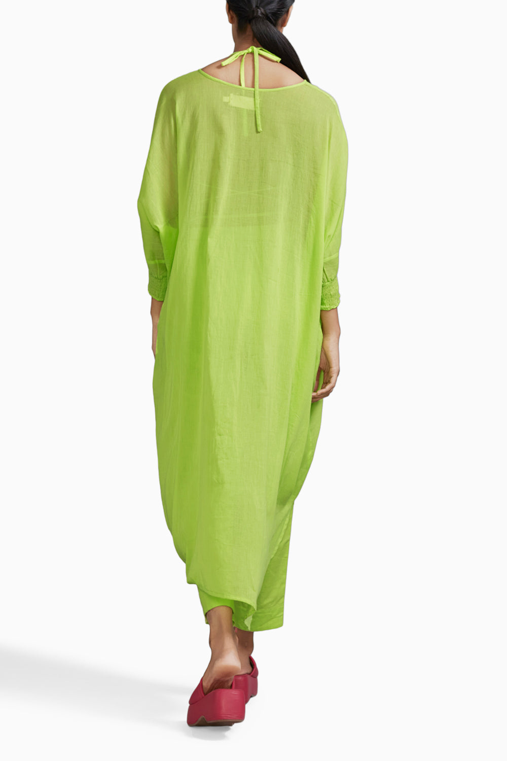 Neon Green Smocked Cowl Tunic Set