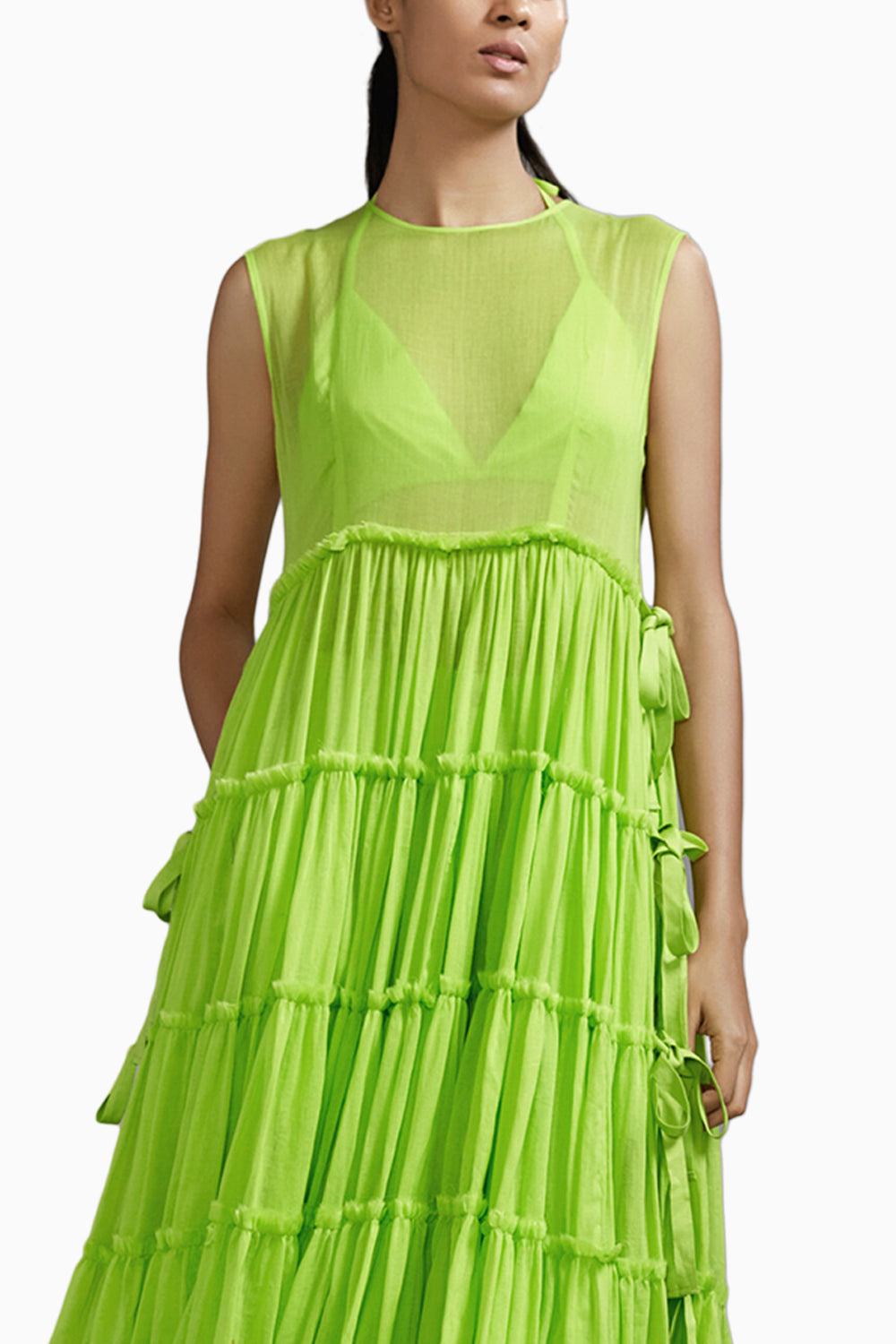 Neon Green Tiered Tie Tunic Set