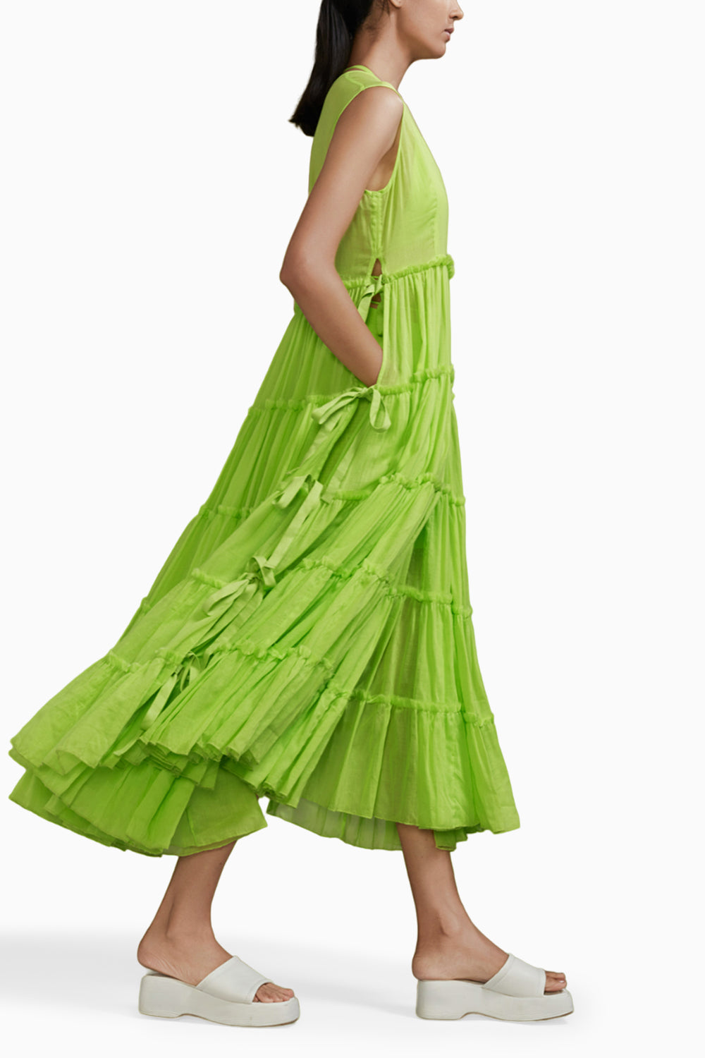 Neon Green Tiered Tie Tunic Set