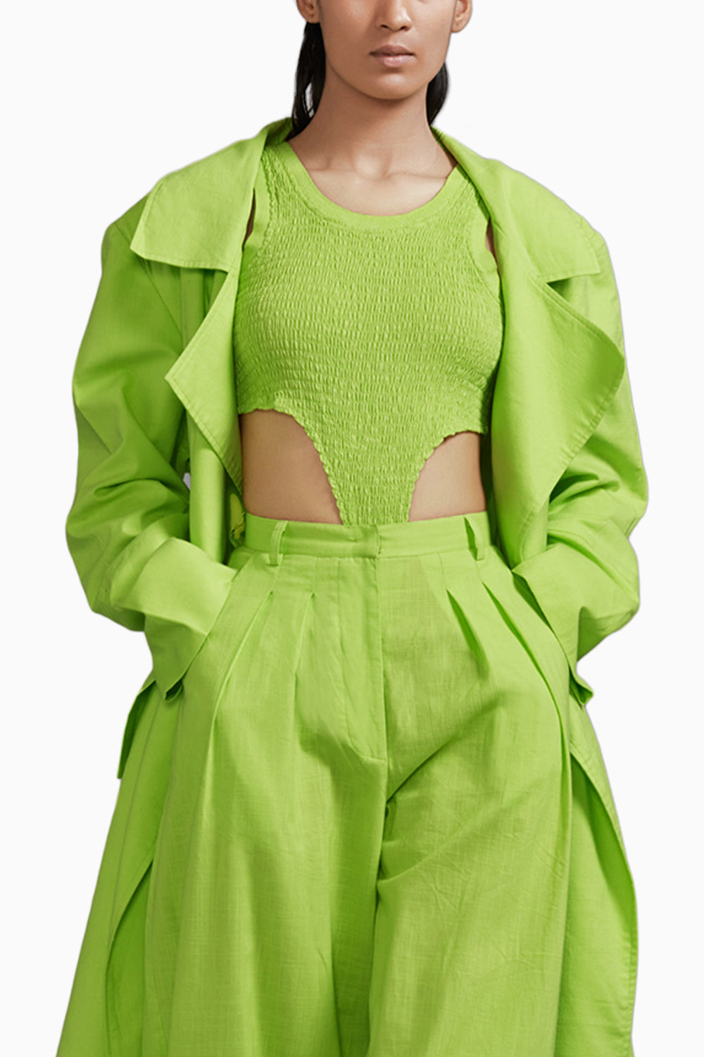 Neon Green Trench Jacket Set