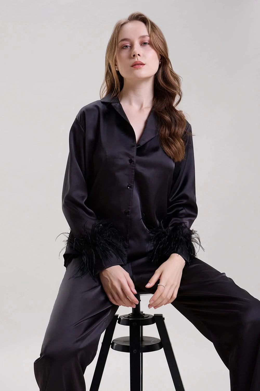 Midnight Black Feather Nightwear Set