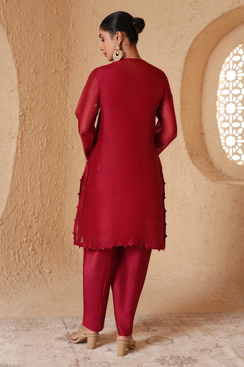 Zar Rang Maroon Short Kurta Set