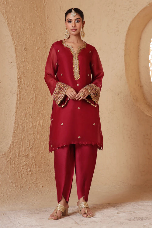 Zar Rang Maroon Short Kurta Set