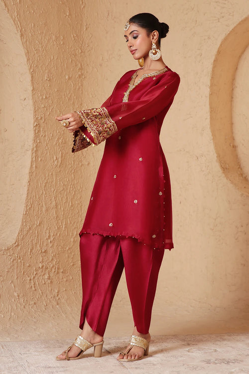 Zar Rang Maroon Short Kurta Set