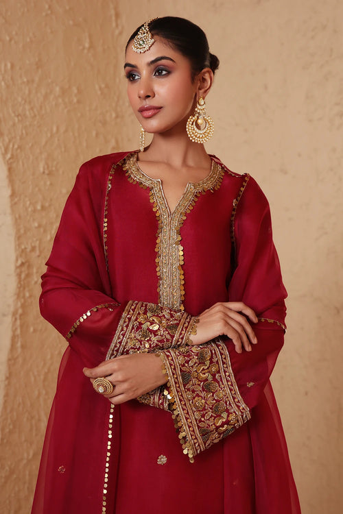 Zar Rang Maroon Short Kurta Set