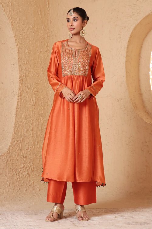 Mehrang Orange Frockstyle Kurta Set