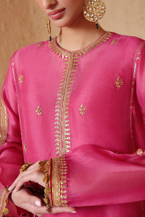 Mehrang Pink Short Pheran Kurta Set With Duptta