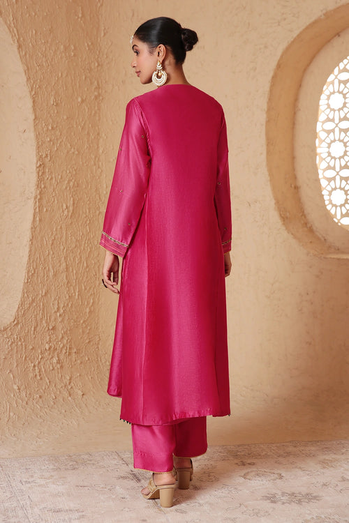 Mehrang Pink Frockstyle Kurta Set With Dupatta