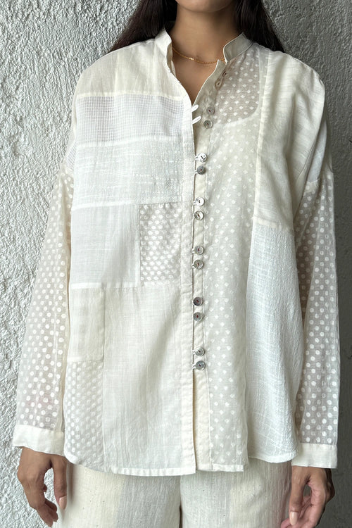 Nomi Patchwork Ecru Shirt with Slip