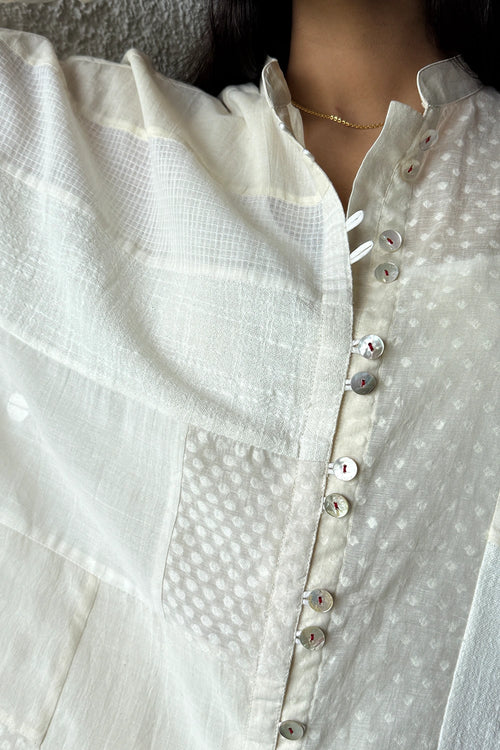 Nomi Patchwork Ecru Shirt with Slip