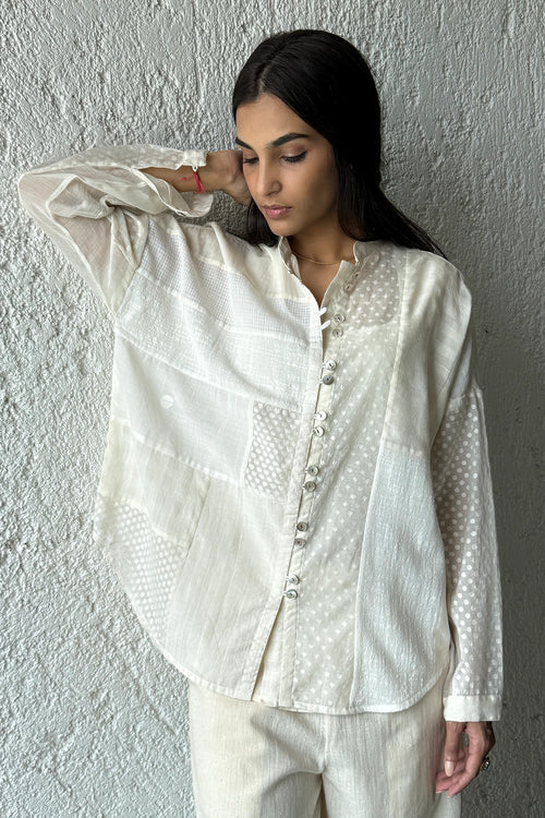 Nomi Patchwork Ecru Shirt with Slip