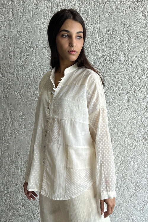 Nomi Patchwork Ecru Shirt with Slip