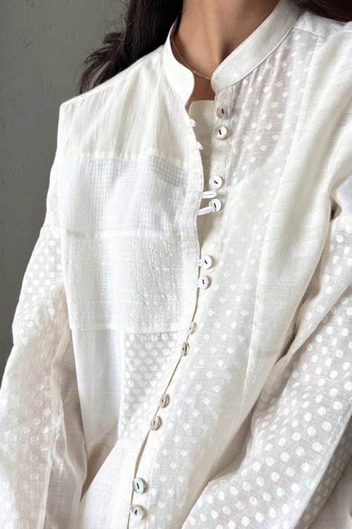 Nomi Patchwork Ecru Shirt with Slip