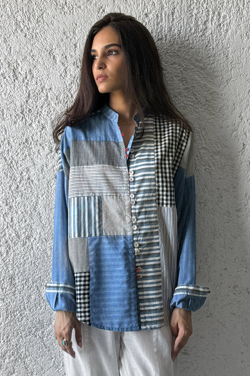 Nomi Patchwork Blue Shirt