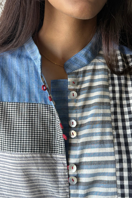 Nomi Patchwork Blue Shirt
