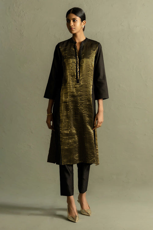 Ojas Black Tissue Kurta Set