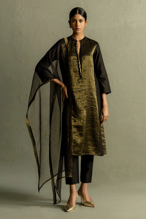 Ojas Black Tissue Kurta Set