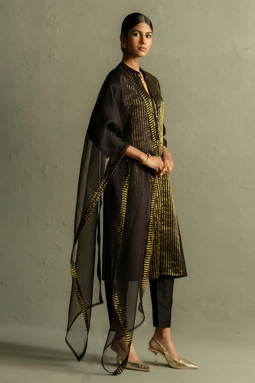Ojas Black Tissue Kurta Set