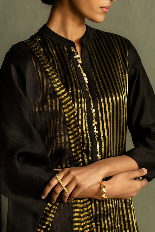 Ojas Black Tissue Kurta Set