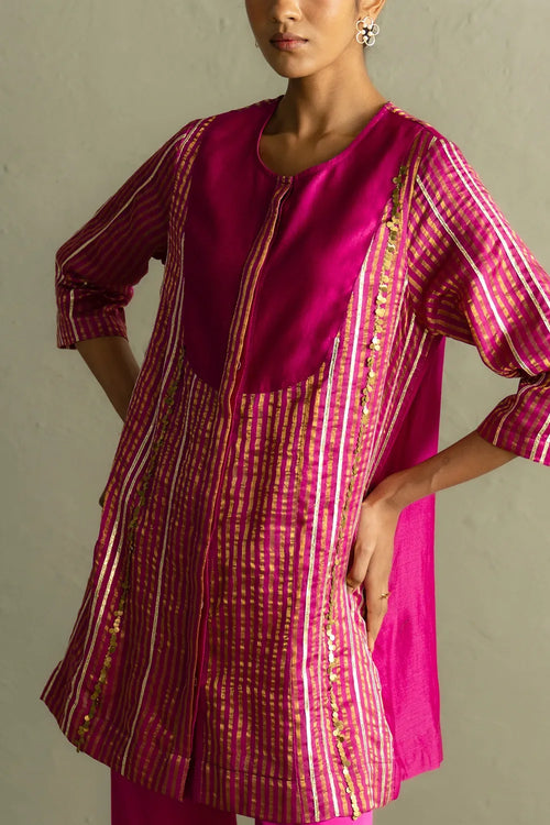 Ojas Tissue Stripe Short Kurta Set