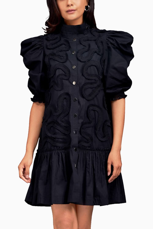 Black Chic Gathered Bottom Dress