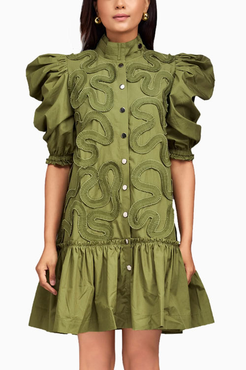 Green Chic Gathered Bottom Dress