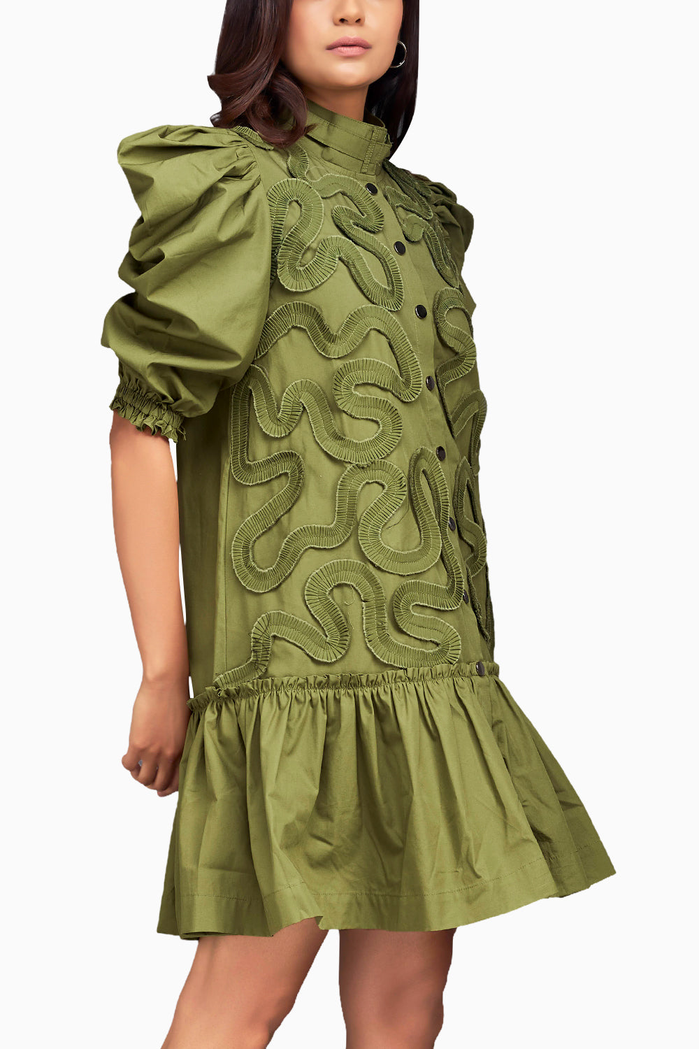 Green Chic Gathered Bottom Dress