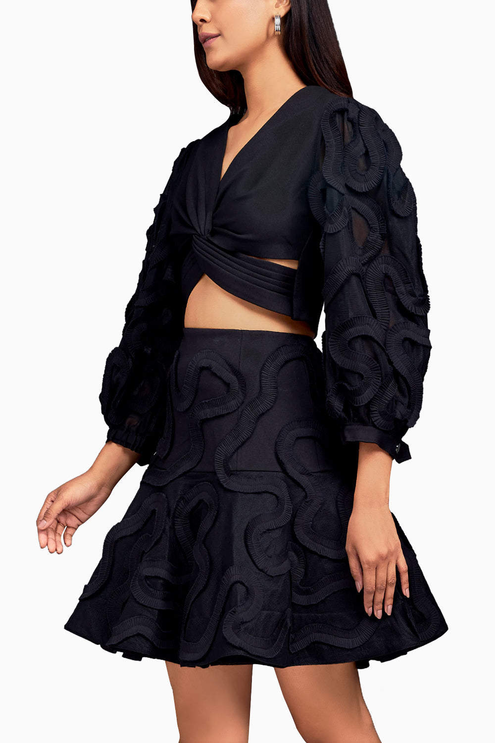 Black Pleated Frill Co-ord Set