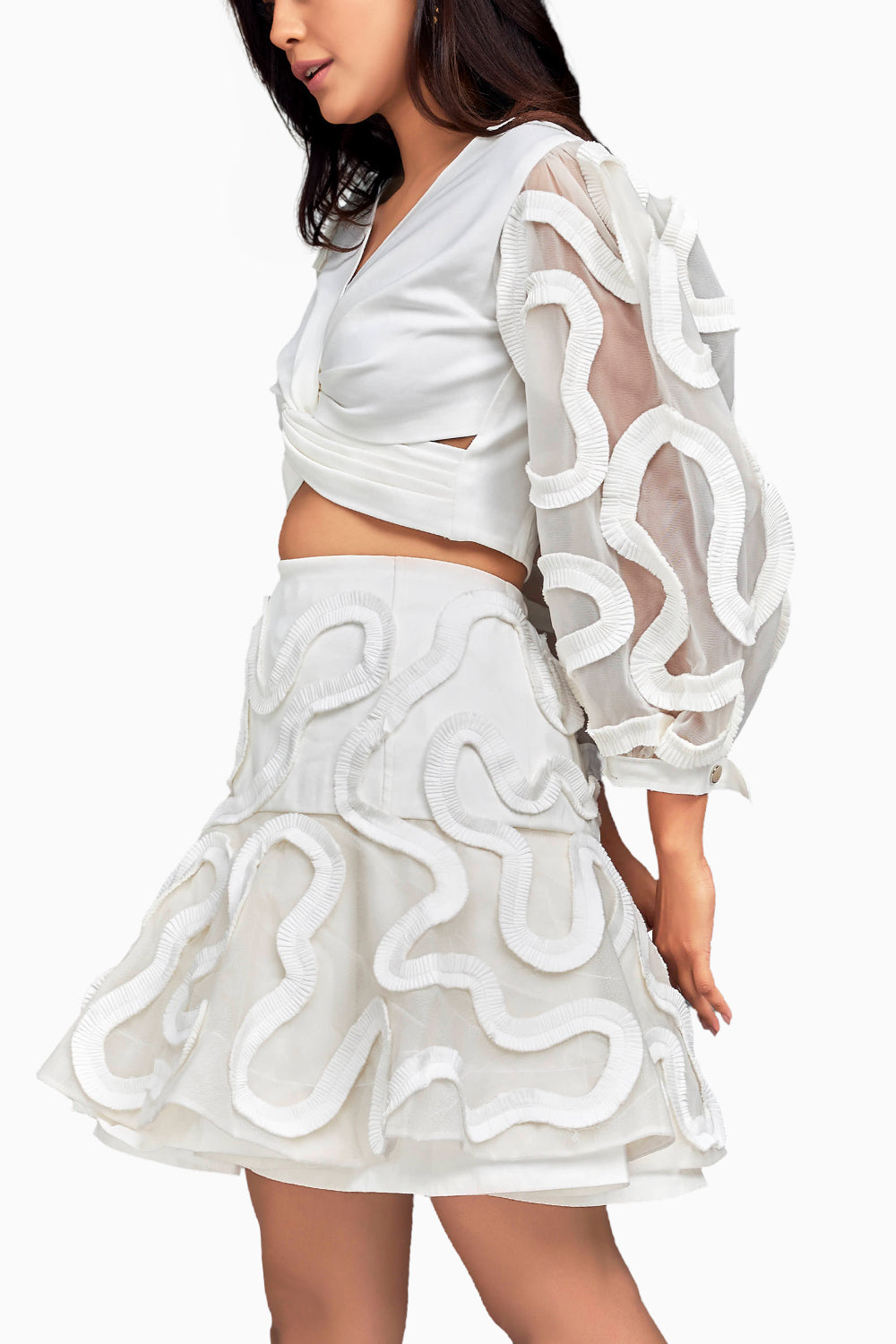 White Pleated Frill Co-ord Set