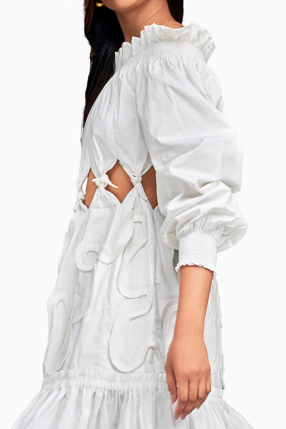 White Off-Shoulder Waist Cut-out Dress