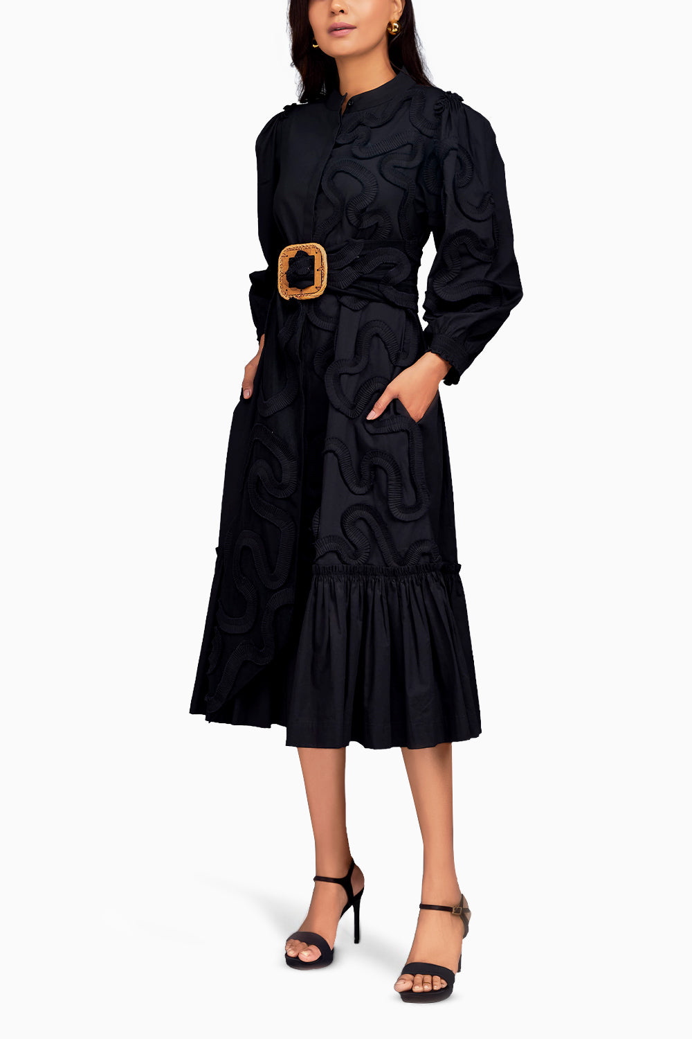 Black Shirt Dress with Pleated Frill