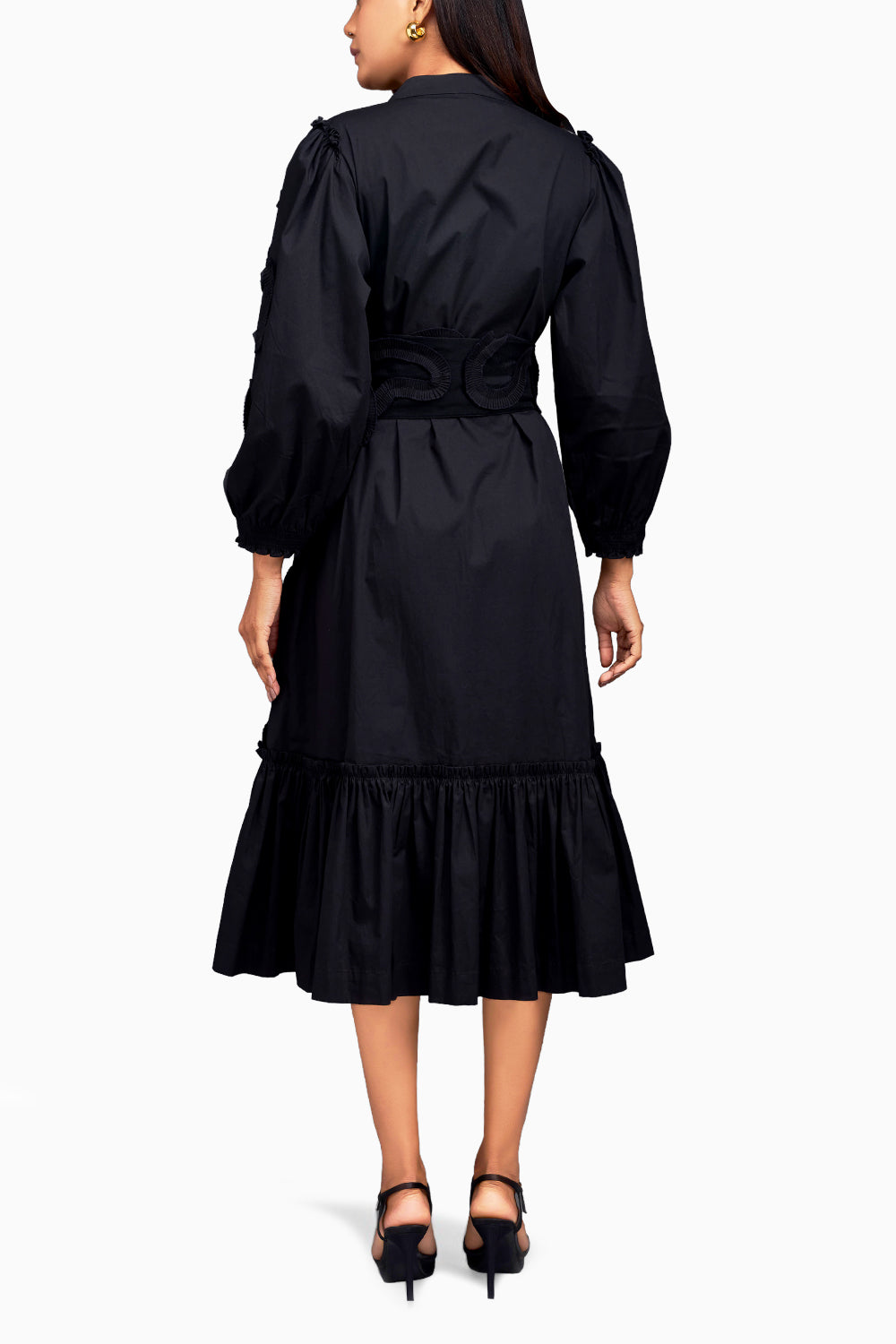 Black Shirt Dress with Pleated Frill