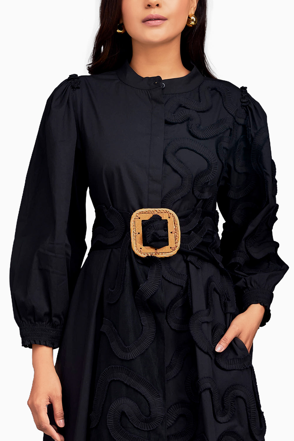 Black Shirt Dress with Pleated Frill