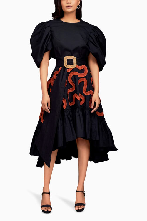 Black and Rust Gathered Bottom Co-ord Set